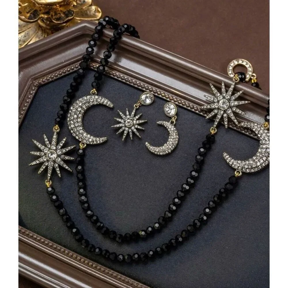 Gorgeous Black Moon and Stars Necklace